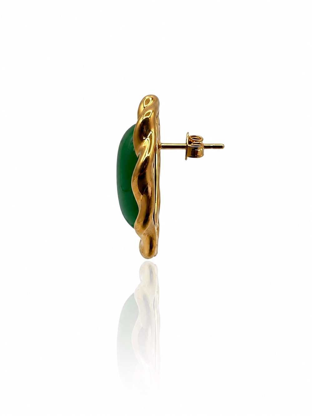 Gold PVD Green Oval Cabochon Twist Earrings - Picture 2 of 3